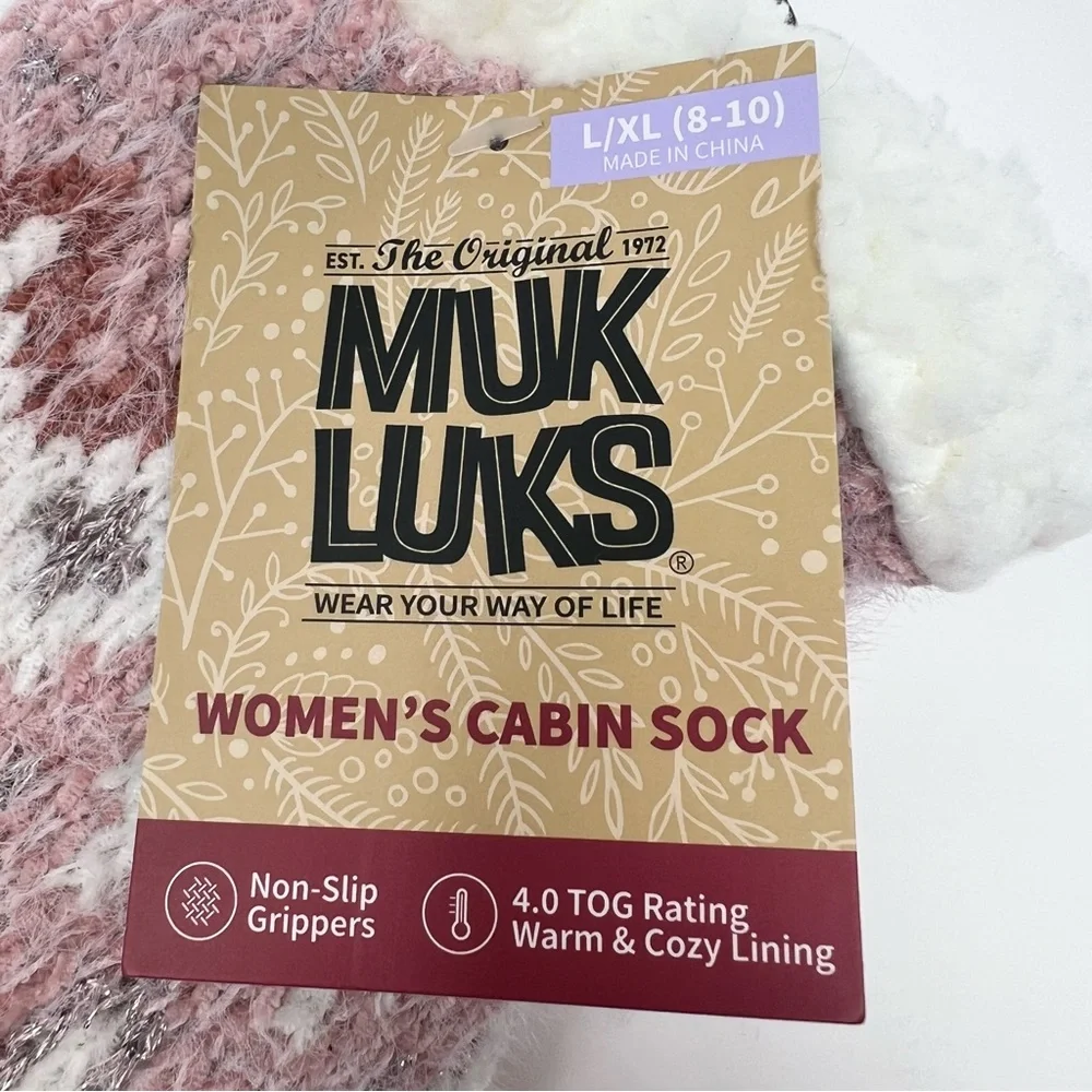 NWT Muk Luks Cabin Socks Women’s L/XL Size 8-10 Warm Sherpa Lined Non Slip